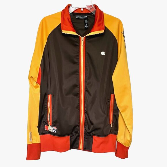 Roca Wear Jacket Mens Large Y2K Hip Hop Brown & Orange Track Windbreaker - Picture 1 of 8